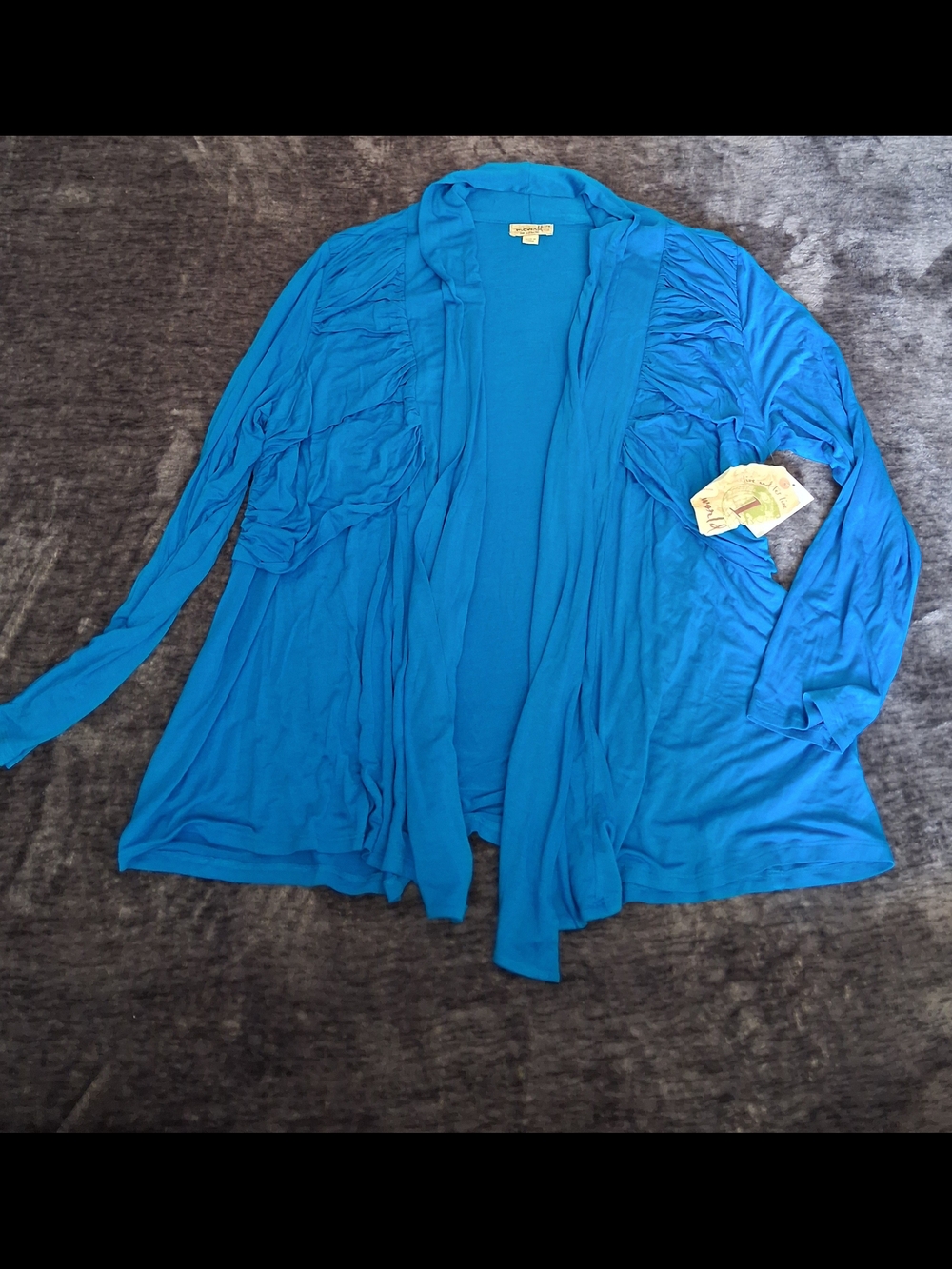 NWT One World Blue Open Front Ruched Knit Cardigan Women Size 2X